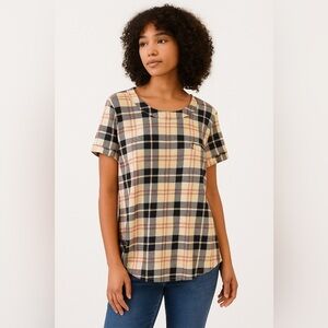 Plaid‎ Short Sleeve Top - Black and Tan